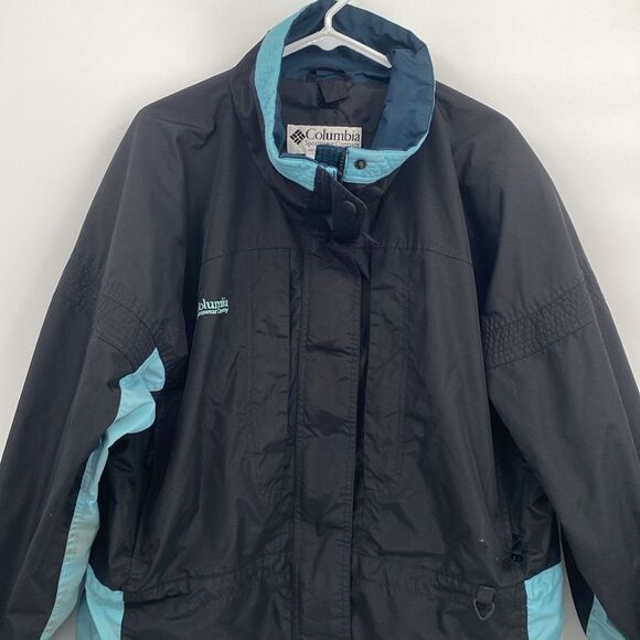 Vintage Columbia 3 in 1 Winter Jacket fleece Coat Black Teal Women's Large - Picture 2 of 12